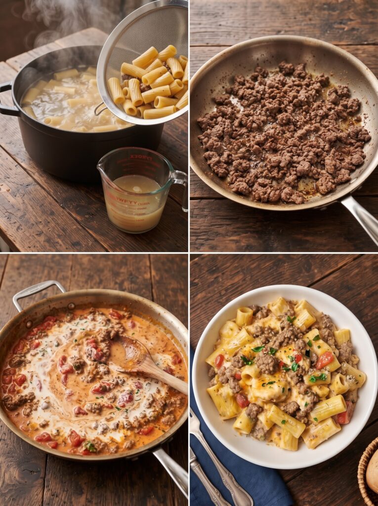 Creamy Beef & Rigatoni Skillet
