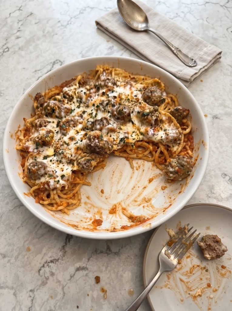 Creamy Beef Marinara Spaghetti Bake