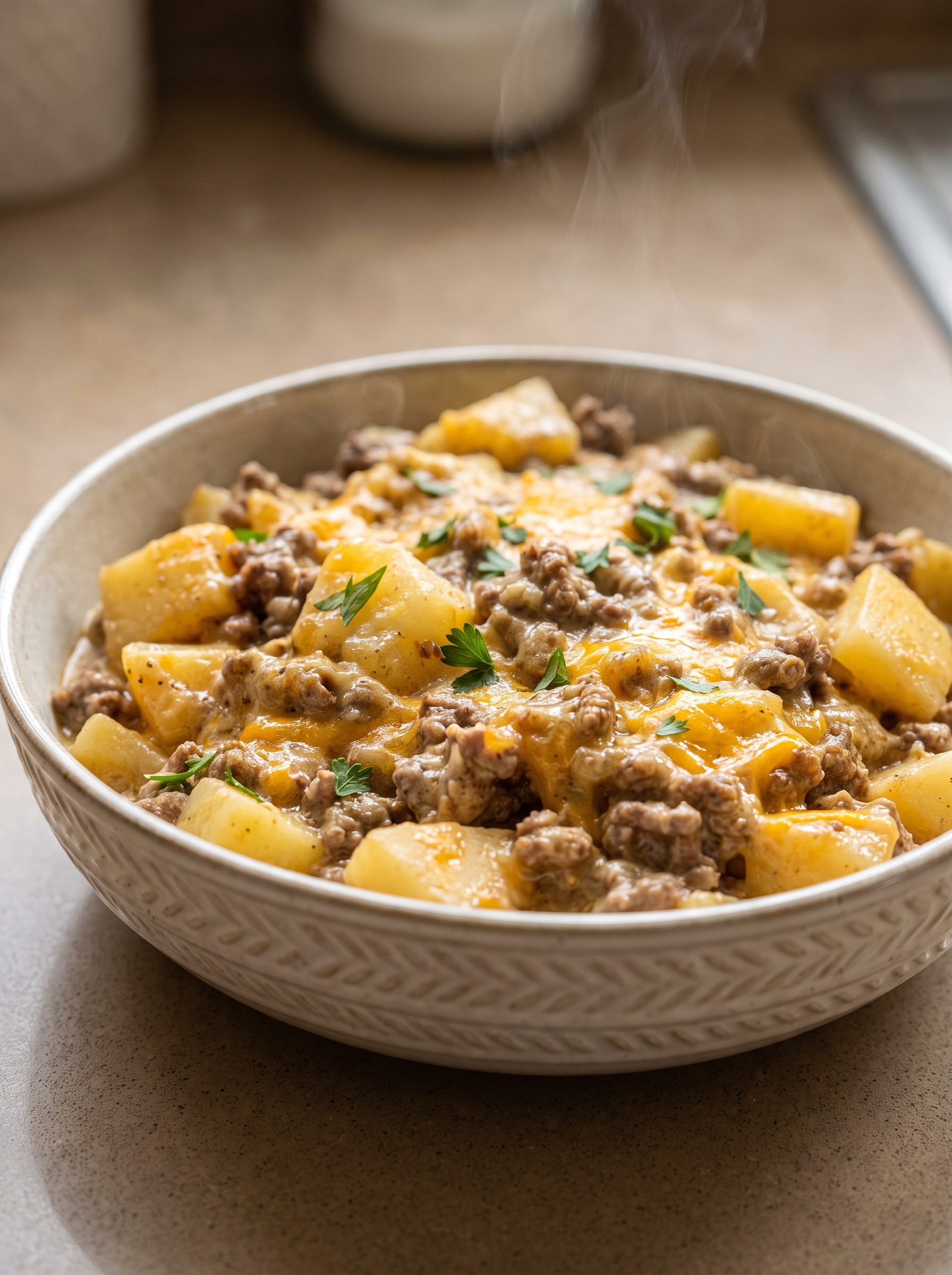 Crockpot Creamy Beef and Potato Taco Bowls