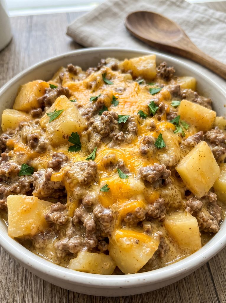 Crockpot Creamy Beef and Potato Taco Bowls