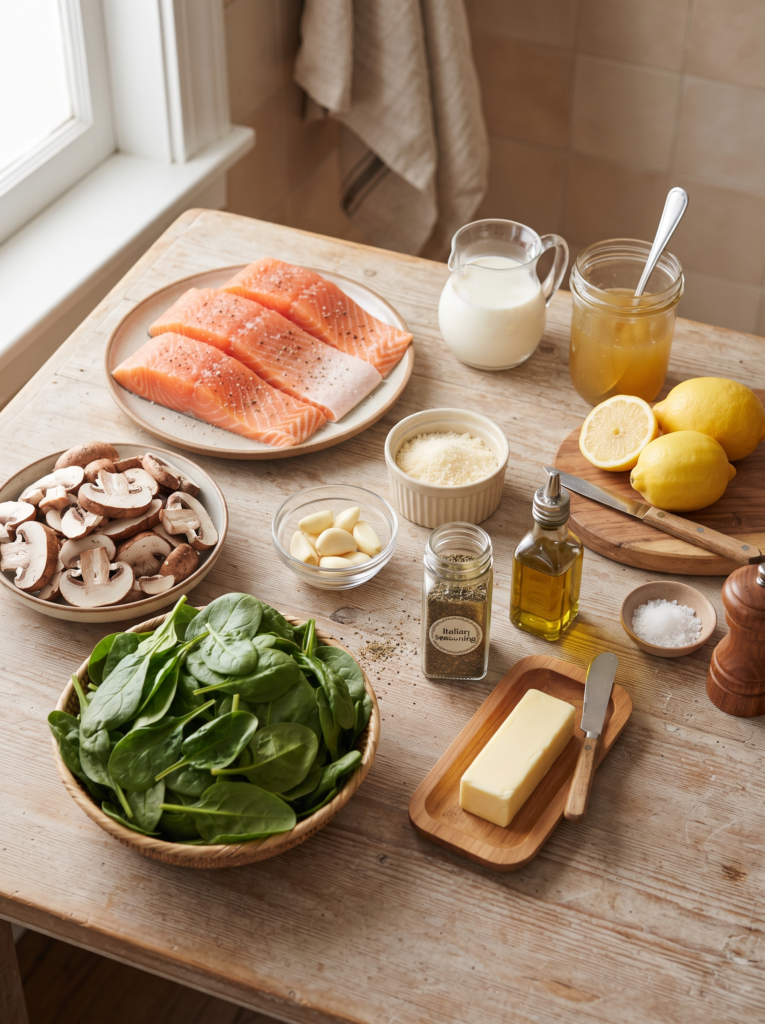 Creamy Garlic Salmon with Spinach & Mushrooms