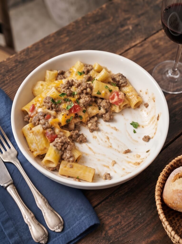 Creamy Beef & Rigatoni Skillet
