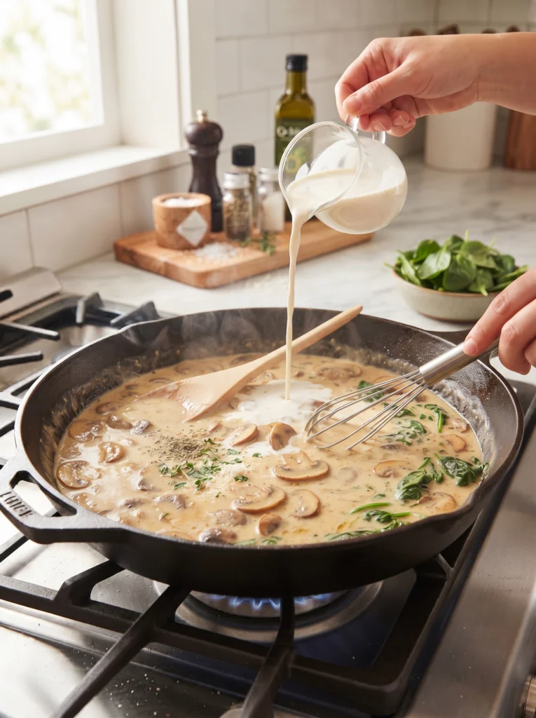 Creamy Garlic Salmon with Spinach & Mushrooms