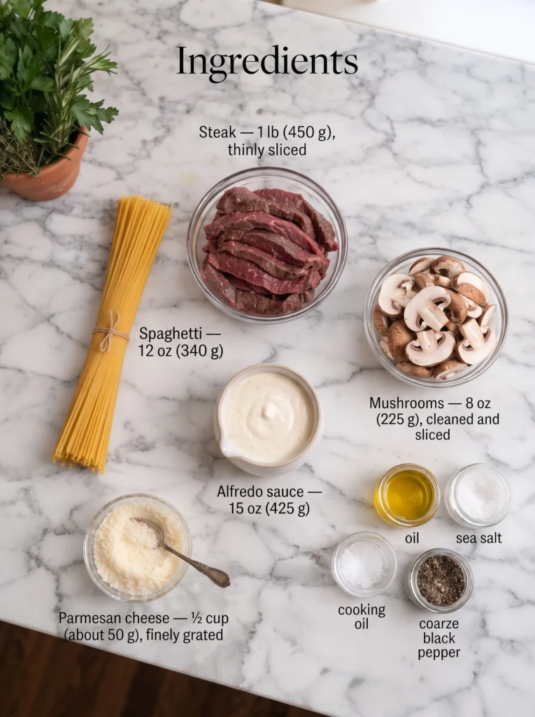 Steak Alfredo Spaghetti