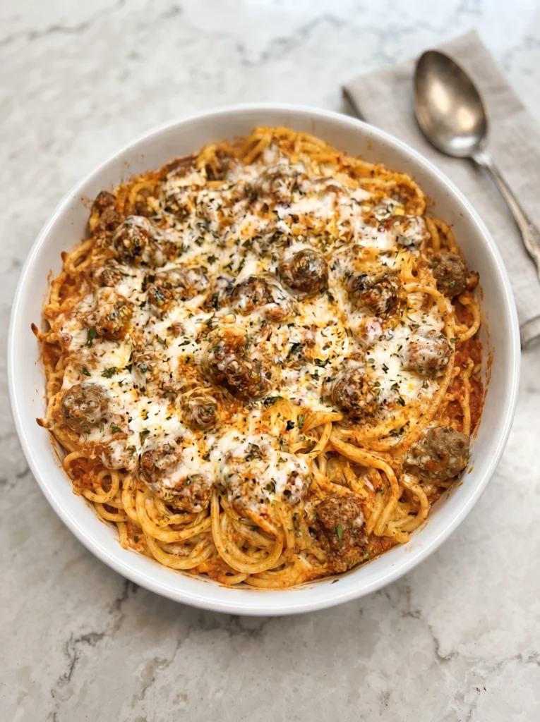Creamy Beef Marinara Spaghetti Bake