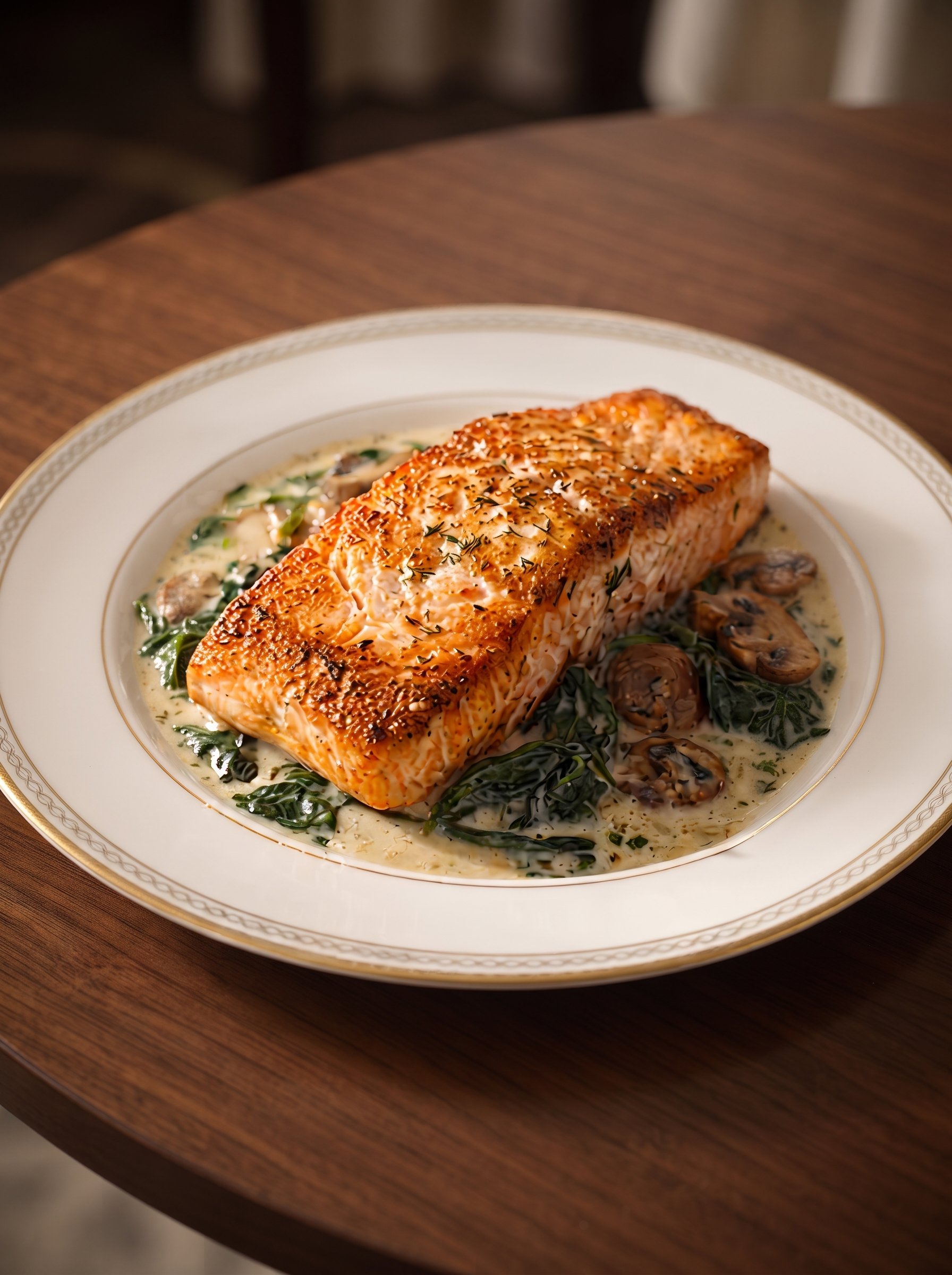 Creamy Garlic Salmon with Spinach & Mushrooms