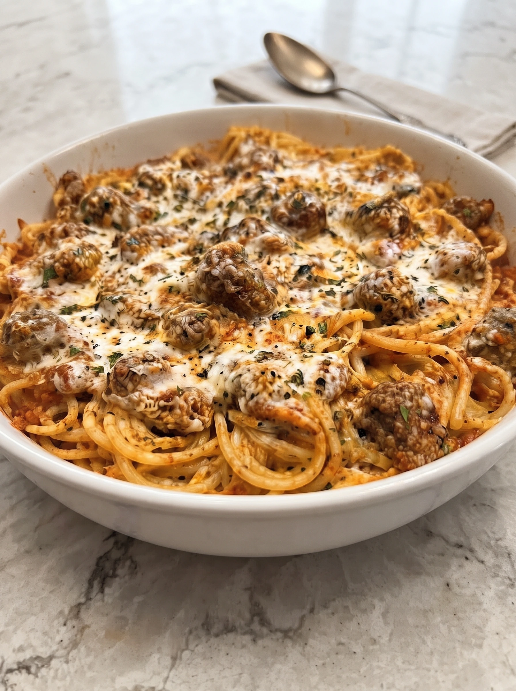 Creamy Beef Marinara Spaghetti Bake