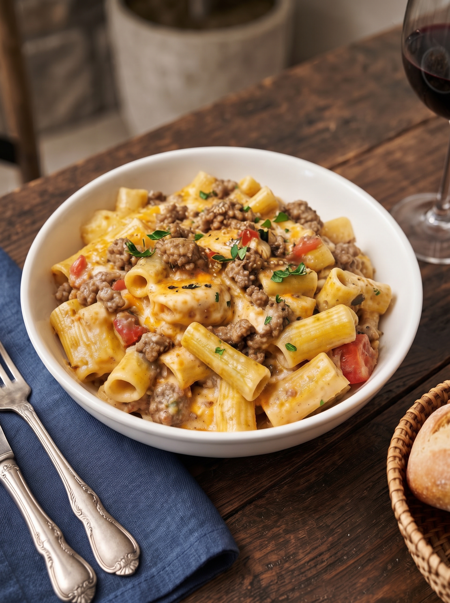 Creamy Beef & Rigatoni Skillet